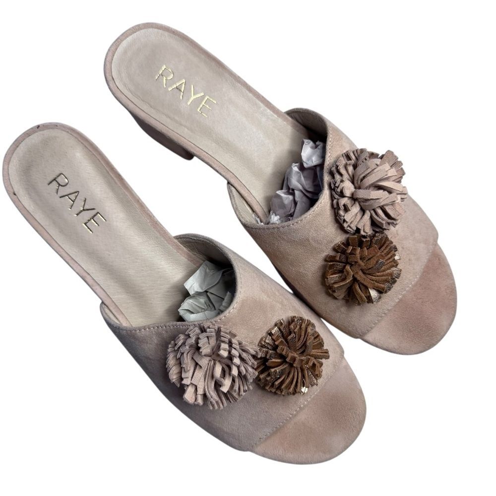 Suede Pom Pom Slide Mules Blush Slip On Raye Jasmine Sandals Size 8.5